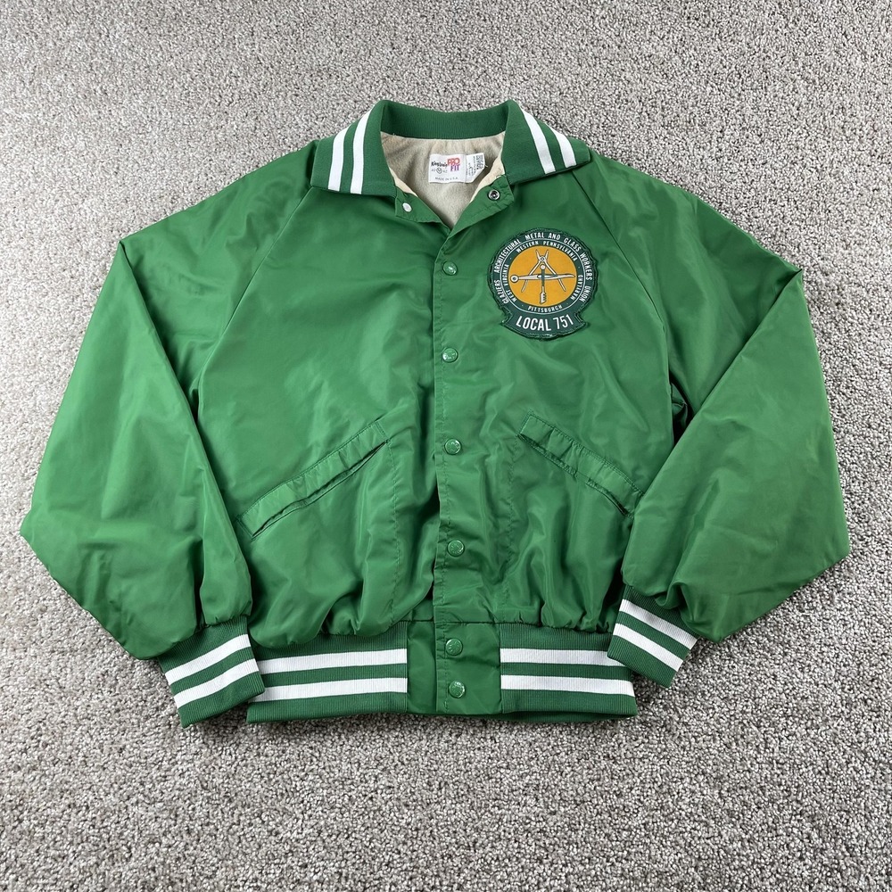Vintage King Louie Pro Fit Jacket Mens‎ Medium Green Bomber Snap Union Patch